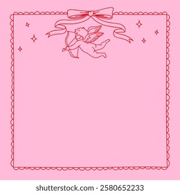 Valentine's day Greeting posters. Vector Illustration of Cartoon Character for Valentines Day. Character amour cupid valentines day.Cartoon angel shoots hearts from a bow