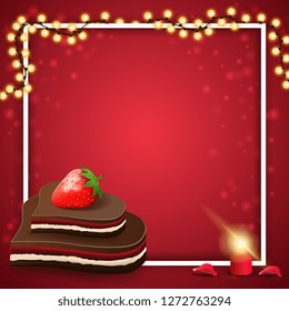 Valentine's Day greeting red card template with chocolate candy