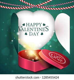 Valentine's Day greeting red card template with heart and chocolate candy