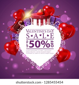 Valentine's Day greeting red card template with heart and chocolate candy