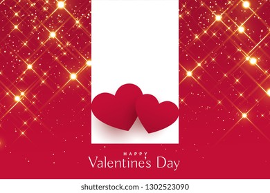 valentines day greeting with red hearts on sparkles background