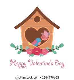 Valentine's Day greeting with two cute lovebirds