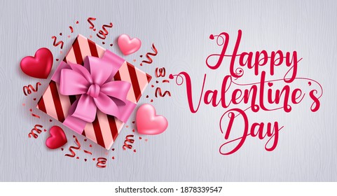 Valentines day greeting vector background template. Happy valentine's day text in empty space for messages with gift box and heart element for valentine's card design. Vector illustration