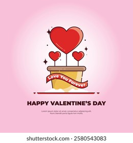 Valentine's Day greeting vector with heart flower concept. vector illustration. Valentine's Day. Can be used for greeting cards, social media, and backgrounds