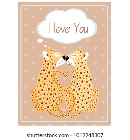Valentine's day greeting vintage card.
Love Cheetah Vector illustration