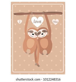 Valentine's day greeting vintage card.
Love Sloth Vector illustration
