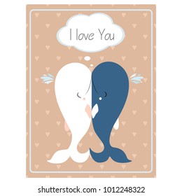 Valentine's day greeting vintage card.
Hugging Whale Vector illustration
