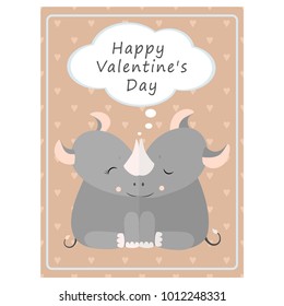 Valentine's day greeting vintage card.
Hugging Rhinoceros Vector illustration