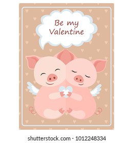 Valentine's day greeting vintage card.
Hugging Piggy Vector illustration