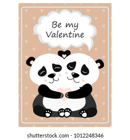 Valentine's day greeting vintage card.
Hugging Panda Vector illustration