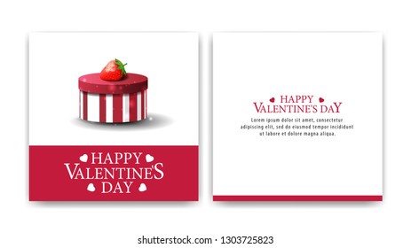 Valentine's day greeting white card with a gift and strawberries