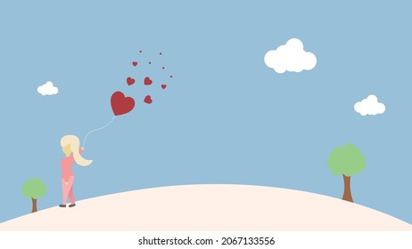 Valentines day greetings card with balloons flying with clouds vector.Heart hot air balloon flying.Love background.Cute paper cut design.posters,brochure,banners.Paper cut style. Space for your text