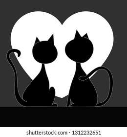 Valentine's day greetings card, a couple of cats and a moon