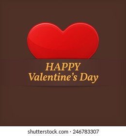 Valentine's day greetings card. Red heart over brown (chocolate) background. Vector illustration