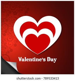 Valentine's day greetings card with red pattern background vecto