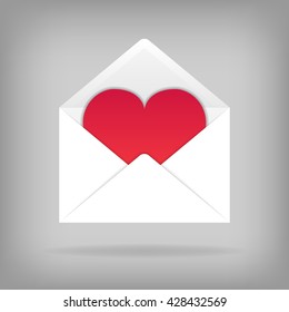 Valentine's Day Greetings. Heart in the open envelope. Vector illustration.