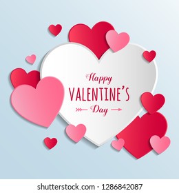 Valentine's Day greetings with paper cut hearts. Vector