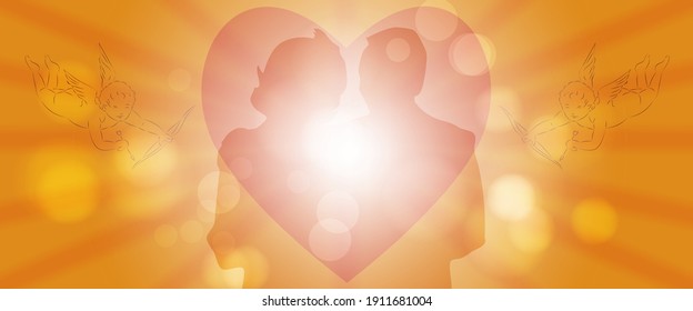 Valentines day greetings retro style, heart shape,A couple,cupid vector illustration, wallpaper. Flyers, invitation, poster, brochure, banner.
