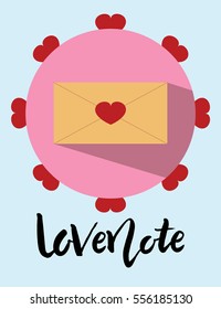 Valentine's Day Greetings. Vector envelope. Hand lettering. Love note. Hearts.