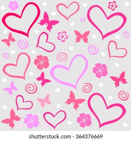 Valentine's Day. Grey seamless pattern wallpaper of heart. Vector Illustration