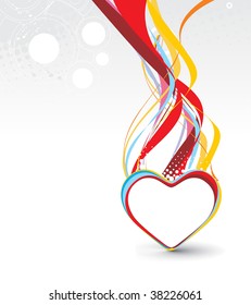 Valentines Day grunge background with rainbow wave heart, vector illustration