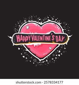 Valentines day grunge greeting card with grunge retro vintage heart and ribbon. Valentines day t-shirt, banner, apparel, sticker design template ready for printing, vector illustration