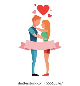 Valentine's day. Guy and girl looking at each other. The love between the two. Vector illustration isolated on white background