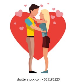 Valentine's day. Guy and girl looking at each other. The love between the two. Vector illustration isolated on white background
