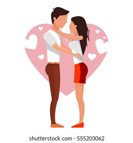 Valentine's day. Guy and girl looking at each other. The love between the two. Vector illustration isolated on white background