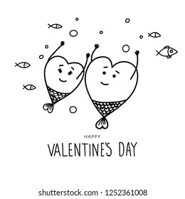 Valentine's Day Hand draw vector with funny hearts