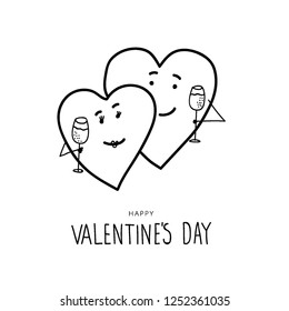 Valentine's Day Hand draw vector with funny hearts