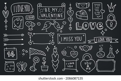 Valentines day hand drawing doodle big set