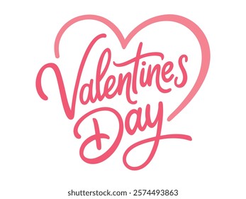 ''Valentines Day'' hand drawn with brush. With heart.Calligraphic inscriptions on white background, vector illustration.