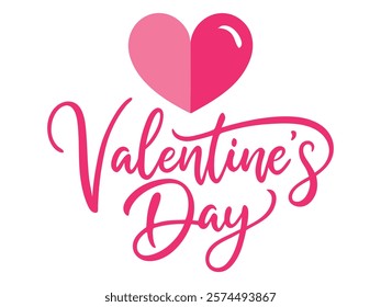 ''Valentines Day'' hand drawn with brush. With heart.Calligraphic inscriptions on white background, vector illustration.