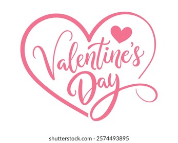 ''Valentines Day'' hand drawn with brush. With heart.Calligraphic inscriptions on white background, vector illustration.