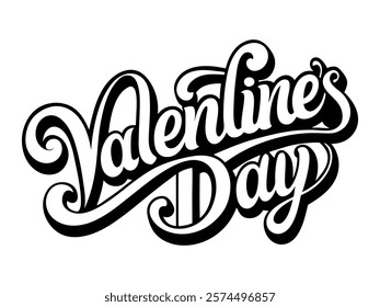 ''Valentines Day'' hand drawn with brush. Calligraphic inscriptions on white background, vector illustration.