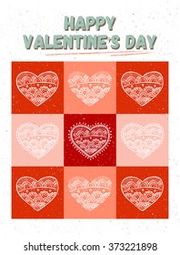 Valentines day hand drawn card with doodle hearts. Vector love concept.