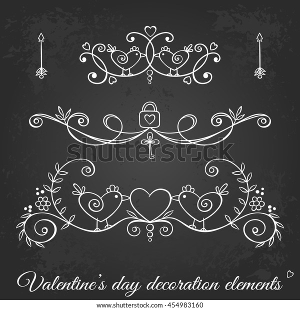 Valentine\'s day hand drawn decoration vector set in\
vintage style.Borders,page dividers,and ornaments for greeting\
cards,stationary,gift tags,scrapbooking,wedding,invitations.Floral\
design with birds