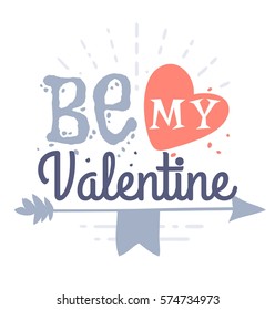 Valentine's day hand drawn greeting card. Isolated vector illustration.