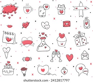 Valentines Day Hand Drawn Icon Set ,
