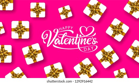 Valentines Day hand drawn lettering. Beautiful calligraphy inscription in the center of the banner decorated with decorative elements.