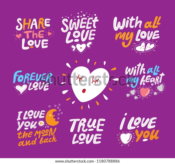 Valentines Day Hand Drawn Lettering Quotes Stock Vector Royalty