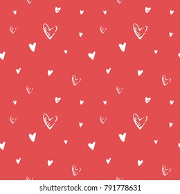 Valentine's day hand drawn monochrome vector seamless pattern. Red and white sketch hearts lovely background. Sweet love texture for postcards, banners, posters, websites and decorative prints 