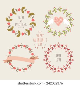 Valentine's Day hand drawn set vintage style vector design elements