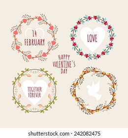 Valentine's Day hand drawn set vintage style vector design elements