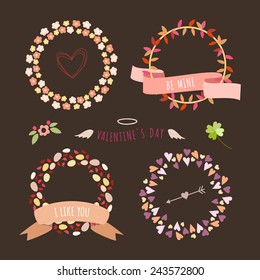 Valentine's Day hand drawn set vintage style vector design elements