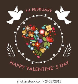 Valentine's Day hand drawn set vintage style vector design elements
