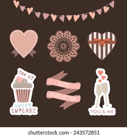 Valentine's Day hand drawn set vintage style vector design elements