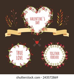 Valentine's Day hand drawn set vintage style vector design elements