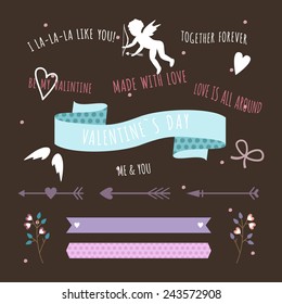 Valentine's Day hand drawn set vintage style vector design elements